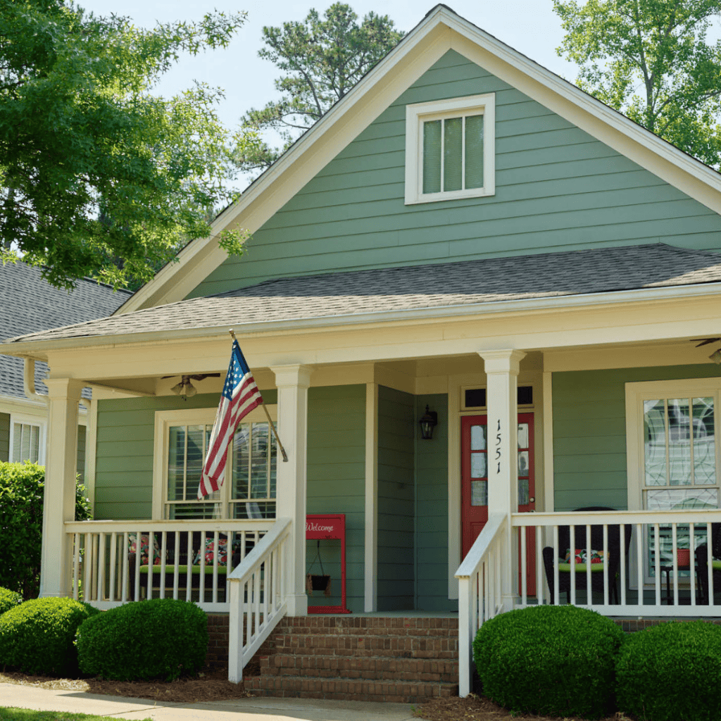 Cottage in Carriage Ridge at Harbor Club on Lake Oconee with American Flag on the front of the house